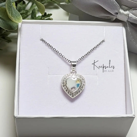 Halo Heart Pendant with Chain - 8mm bezel Sterling Silver