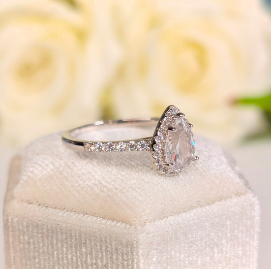 Heavenly Hidden Pear Halo Ring