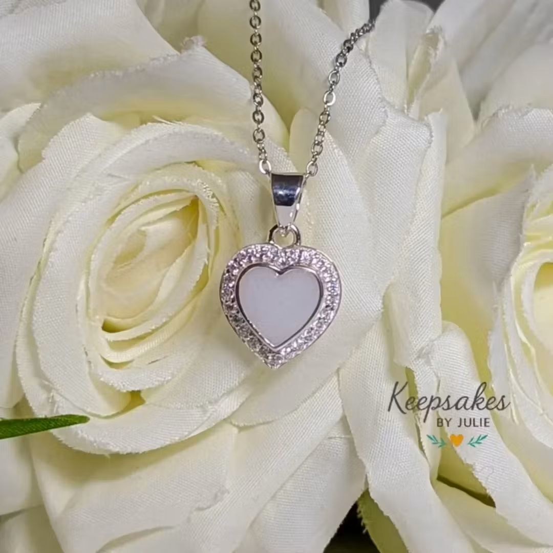 Halo Heart Pendant with Chain - 8mm bezel Sterling Silver