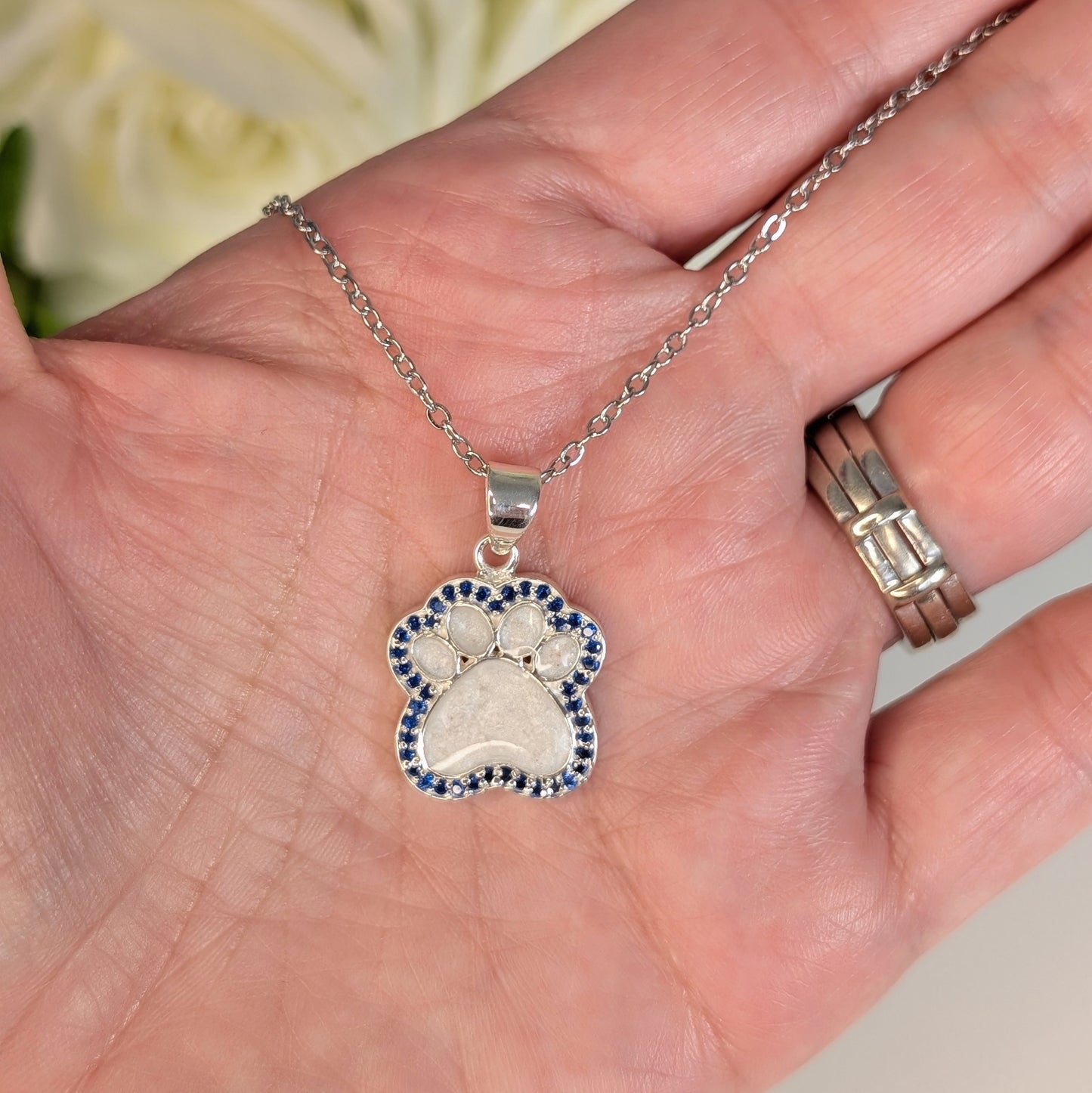 Halo Paw Pendant with Chain - 18 mm Paw Sterling Silver