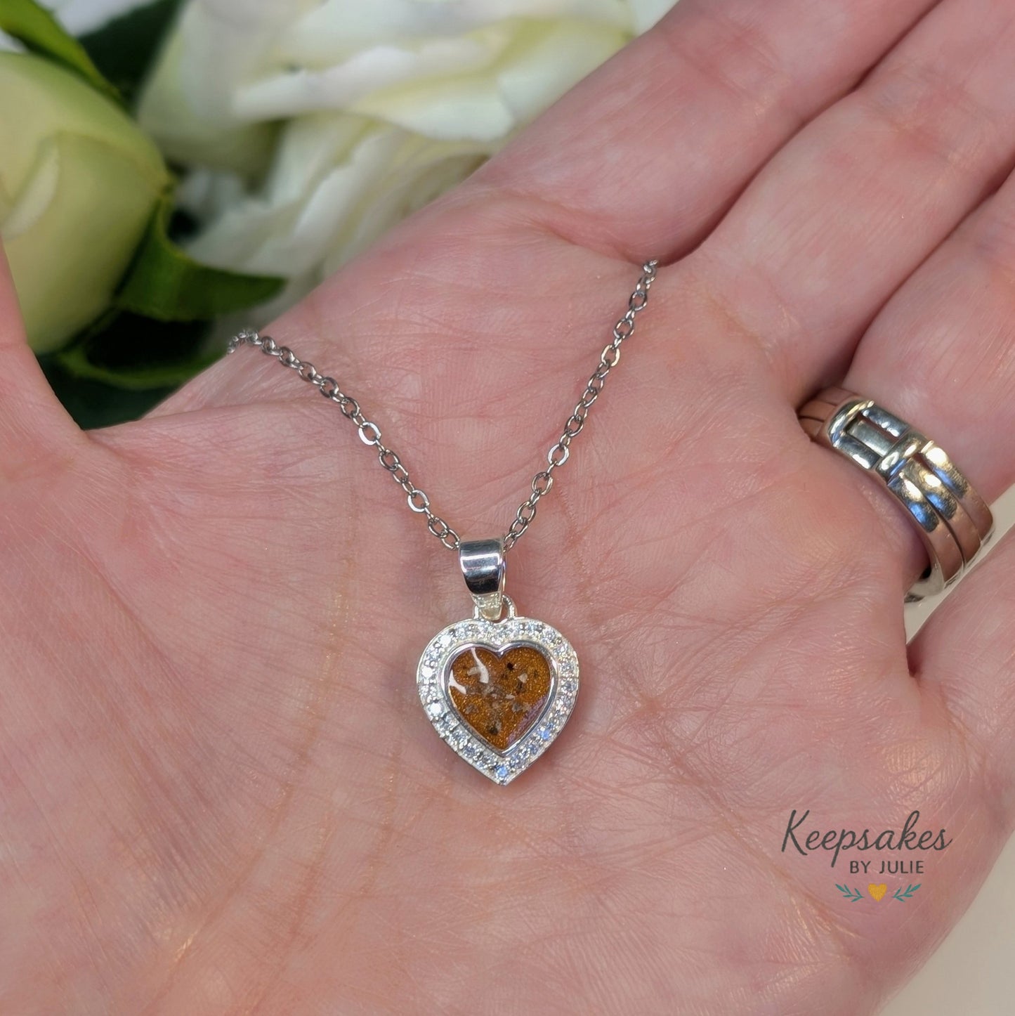 Halo Heart Pendant with Chain - 8mm bezel Sterling Silver