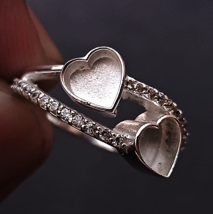 Double Heart Pavé Ring - 6mm Hearts