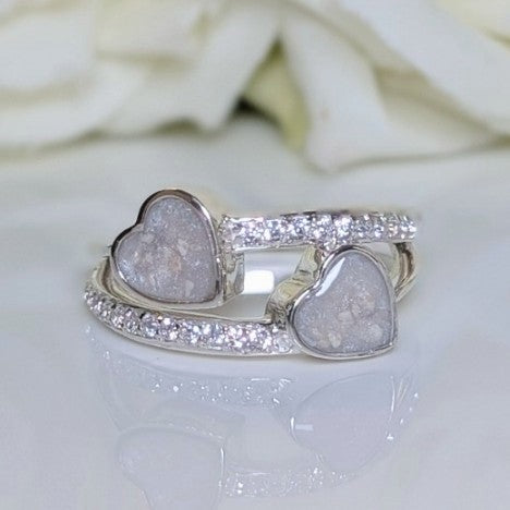 Double Heart Pavé Ring - 6mm Hearts