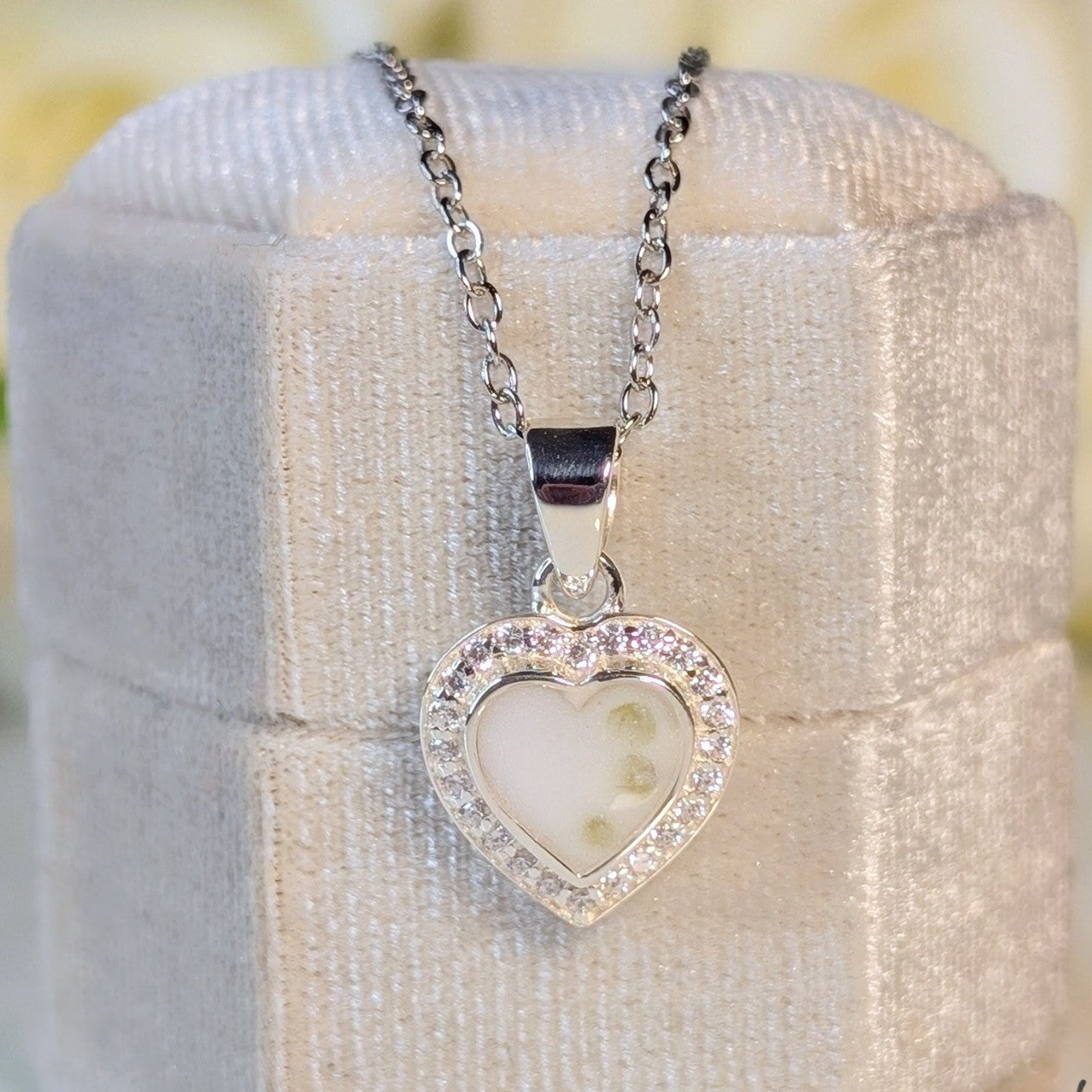 Halo Heart Pendant with Chain - 8mm bezel Sterling Silver