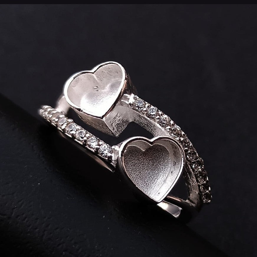 Double Heart Pavé Ring - 6mm Hearts