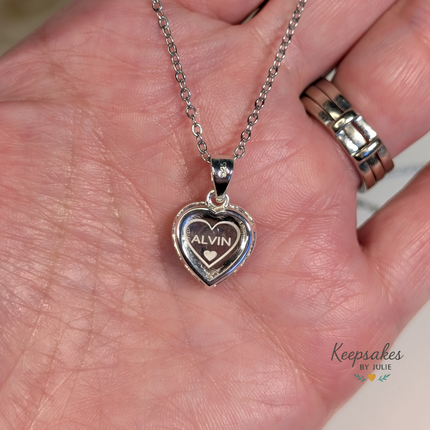 Halo Heart Pendant with Chain - 8mm bezel Sterling Silver