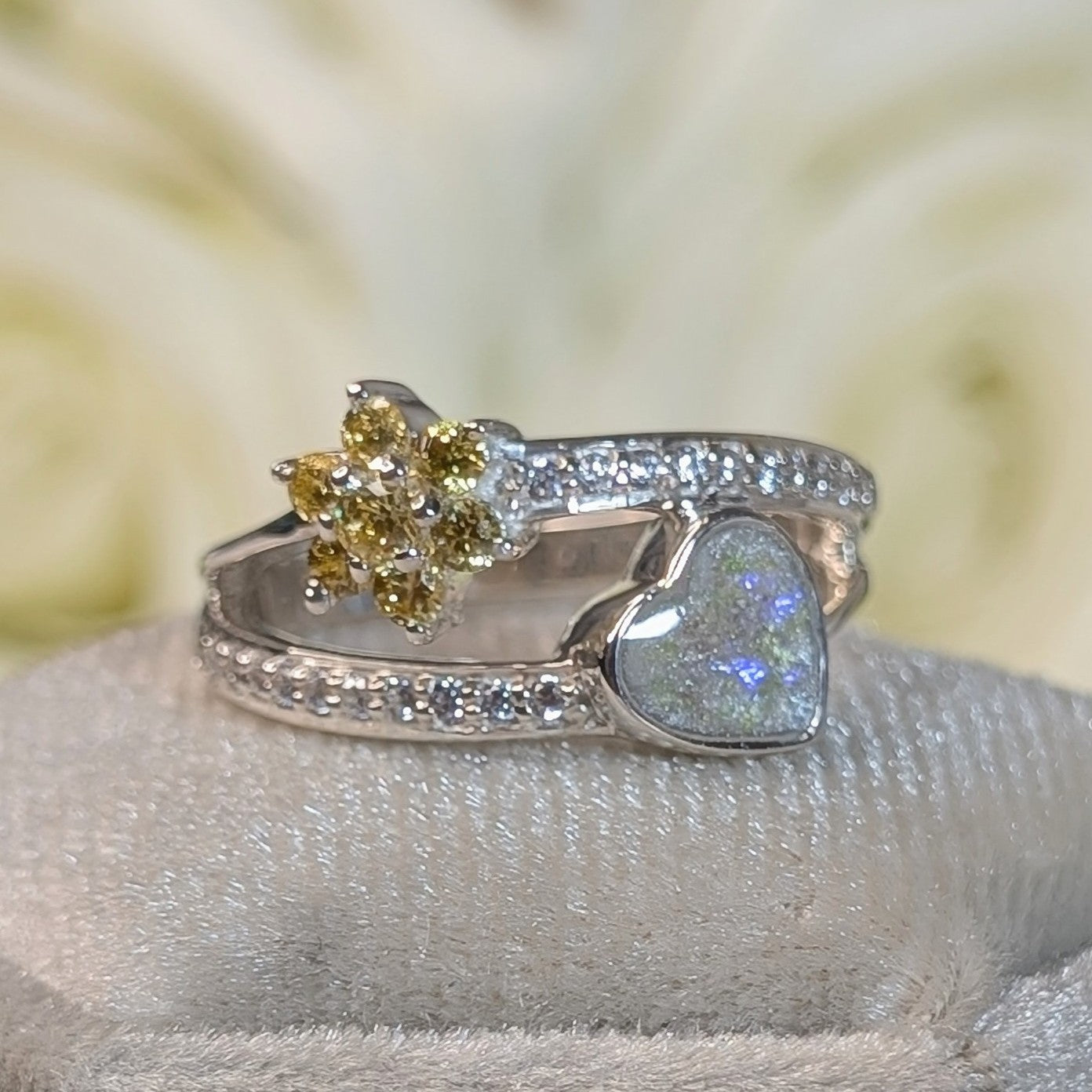Birthstone Flower ring - 6mm Heart