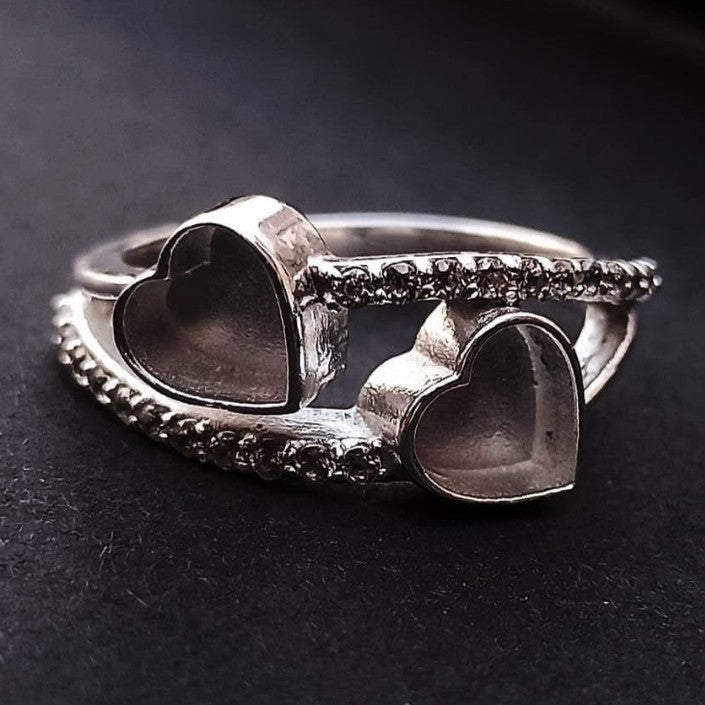 Double Heart Pavé Ring - 6mm Hearts