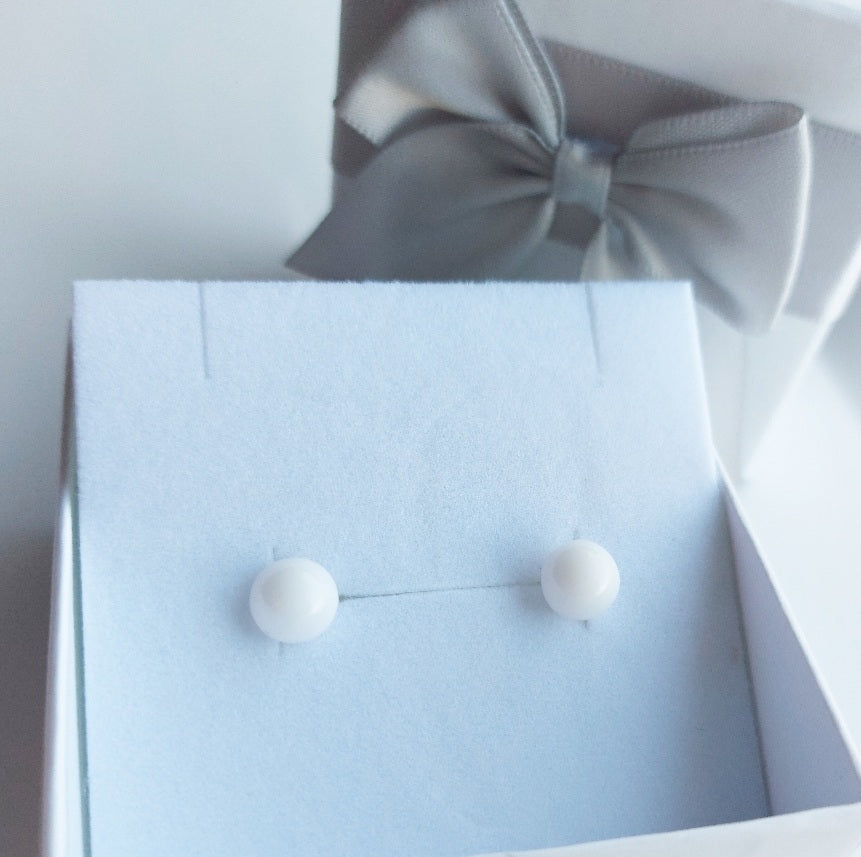 Half Pearl Earrings - 8 mm Sterling Silver posts
