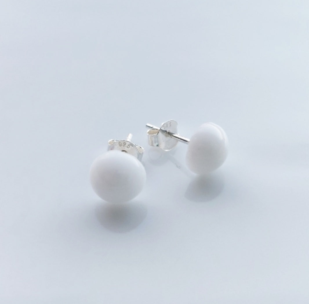 Half Pearl Earrings - 8 mm Sterling Silver posts
